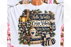 Hello Winter Cozy Vibes PNG, Blue Buffalo Plaid Farmhouse Su Product Image 1