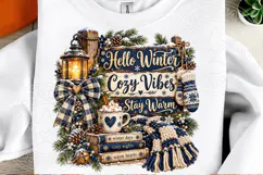 Hello Winter Cozy Vibes PNG, Blue Buffalo Plaid Farmhouse Su Product Image 2