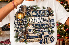 Hello Winter Cozy Vibes PNG, Blue Buffalo Plaid Farmhouse Su Product Image 3