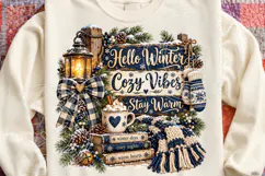 Hello Winter Cozy Vibes PNG, Blue Buffalo Plaid Farmhouse Su Product Image 4