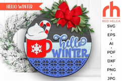 hello winter svg, pattern sign svg, christmas cocoa svg, welcome sign svg, christmas hanger svg, xmas door sign svg, seasonal sign svg, laser cut file, layered xmas sign, winter round sign svg, glowforge cut file, cricut cut file