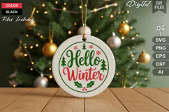 Hello Winter SVG | Christmas Round Sign SVG | Xmas SVG Product Image 2