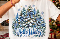 Hello Winter Blue Christmas Tree & Gingham Bow PNG Product Image 2