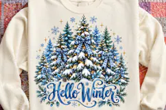Hello Winter Blue Christmas Tree & Gingham Bow PNG Product Image 3