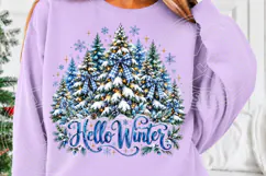 Hello Winter Blue Christmas Tree & Gingham Bow PNG Product Image 4