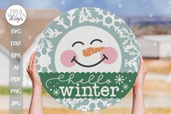 Hello Winter SVG Christmas Door Hanger SVG Winter Door Sign Product Image 1