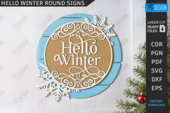Hello Winter Round Signs Laser Cut Bundle, Porch Decor SVG Product Image 2