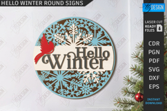 Hello Winter Round Signs Laser Cut Bundle, Porch Decor SVG Product Image 3