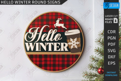 Hello Winter Round Signs Laser Cut Bundle, Porch Decor SVG Product Image 5