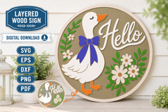 Hello Goose Door Sign SVG | Floral Door Hanger Laser file Product Image 1