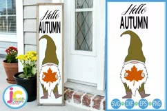 Hello Autumn Gnome Porch Sign SVG | Fall SVG | Gnome SVG Product Image 1