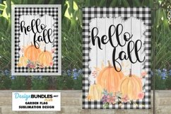 Garden Flag Sublimation PNG | Hello Fall Pumpkins Plaid Product Image 1