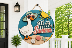 Beach Goose SVG Laser Cut File | Hello Summer Door Hanger Product Image 8