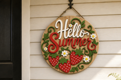 Summer Door Hanger SVG | Laser Cut Round Porch Sign Bundle Product Image 9