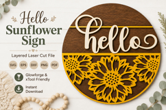 Summer Sunflower Hello Welcome Sign SVG | Door Hanger laser Product Image 1