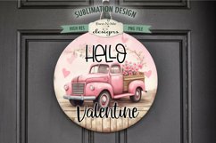 Hello Valentine Pink Truck Round Sublimation Design Product Image 1