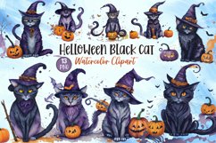 Halloween Black Cat Watercolor Clipart