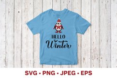 Hello Winter SVG. Winter quote. Cute penguin on skates Product Image 2