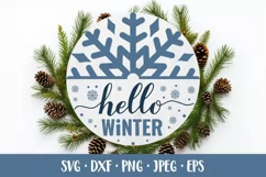 Hello Winter SVG. Winter quote. Seasonal round door sign Product Image 1