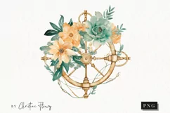 Watercolor Flower Ship Wheel Clipart | Watercolor Ocean PNG Product Image 1