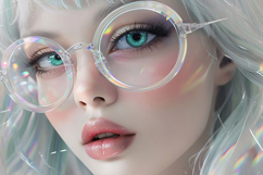 An anime-style girl with iridescent round glasses Product Image 1