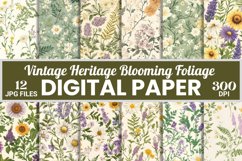 Heritage Blooming Foliage Digital Paper | Vintage Floral Product Image 1