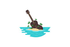 Acoustic guitar island with palm trees in turquoise water ve Product Image 1