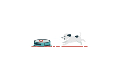 Dog chasing robot vacuum cleaner pet play activity vector il Product Image 1