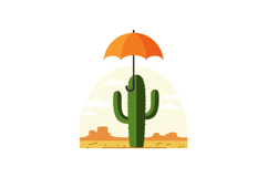 Green Cactus Holding Orange Umbrella in Desert Vector Illust Product Image 1