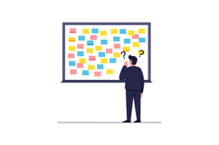 Businessman analyzing colorful sticky notes on whiteboard fo Product Image 1