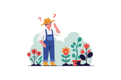Confused Farmer Standing Among Colorful Flower Plants in Gar Product Image 1