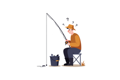 Man Fishing with Rod and Bucket Outdoor Leisure Activity Vec Product Image 1