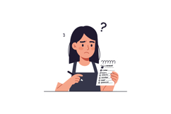 Confused woman holding a checklist with question mark and pe Product Image 1