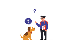 Man training dog with question marks above in vector illustr Product Image 1