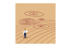 Farmer Standing on Plowed Field with Crop Circles Vector Ill Product Image 1