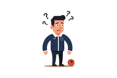 Confused man standing near basketball with question marks ar Product Image 1