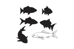 Fish silhouettes and detailed fish illustration in black and Product Image 1