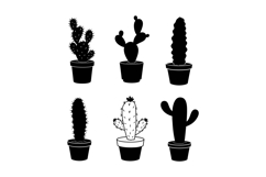 Silhouette vector set of six different cactus plants in pots Product Image 1