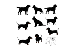Dog silhouettes with dachshund and bulldog vector set in bla Product Image 1