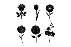Black silhouette flower vector set with rose tulip sunflower Product Image 1