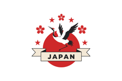 Japan traditional crane and cherry blossoms emblem with red Product Image 1