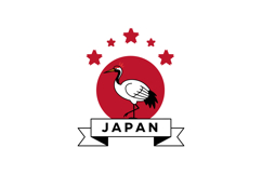 Japanese crane illustration with red sun and stars banner ve Product Image 1