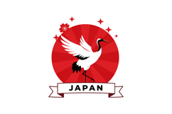 Japan red sun with crane bird and cherry blossom vector illu Product Image 1