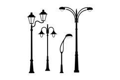 Vintage and Modern Street Lamp Post Silhouettes Vector Illus Product Image 1