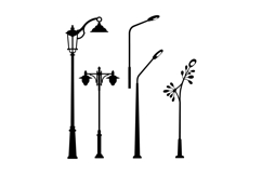 Street lamp silhouettes vector set with various designs and Product Image 1