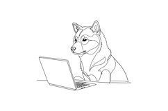 Siberian Husky Dog Using Laptop Vector Illustration in Black Product Image 1