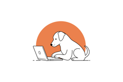 Dog Using Laptop Technology Vector Illustration with Orange Product Image 1