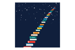 Staircase made of colorful books reaching starry night sky i Product Image 1