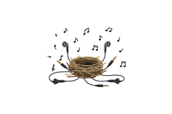Earphones with tangled cables and floating music notes vecto Product Image 1