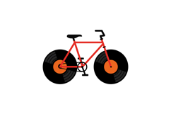 Bicycle with vinyl record wheels creative music and cycling Product Image 1